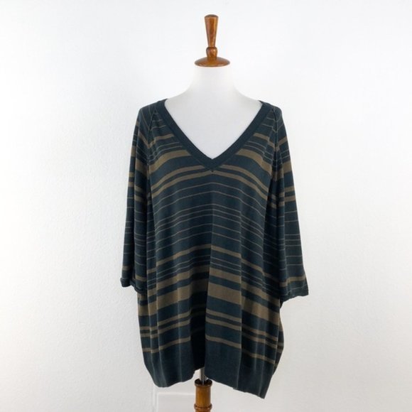 Caslon Sweaters - Caslon Olive /  Green Stripe Sweater Poncho M/L